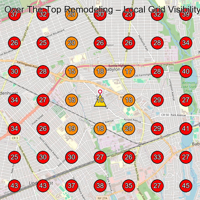 Over The Top Remodeling GeoGrid visibility map for General Contractor in West Babylon